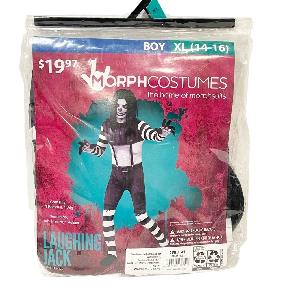 MorphCostumes Boys Size XL 14-16 2‎ Piece Laughing Jack Costume NEW